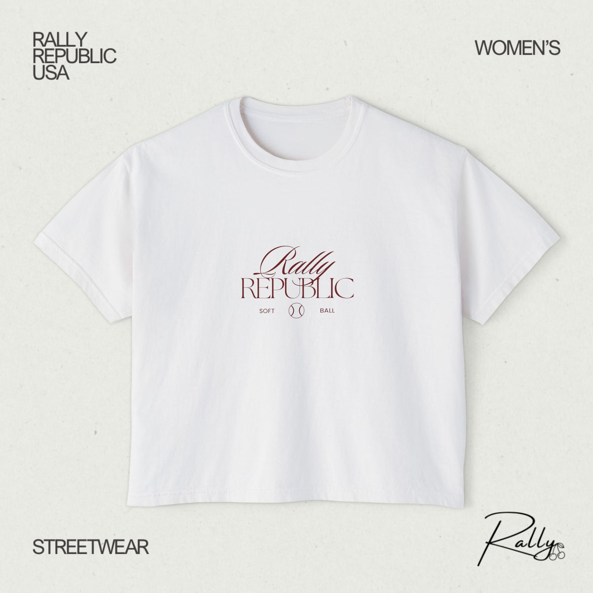 Rally Republic Softball Script Women's Boxy Tee