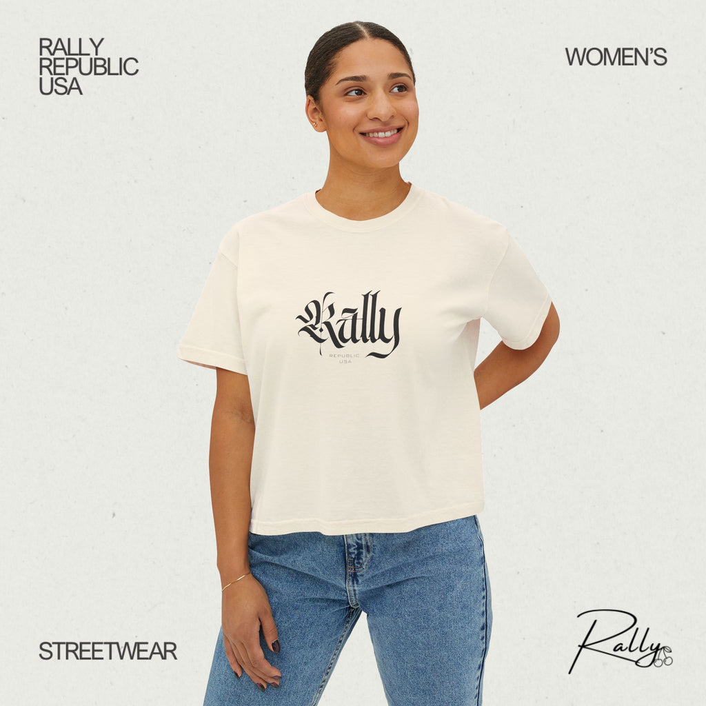 Rally Stately Script Women's Boxy Tee