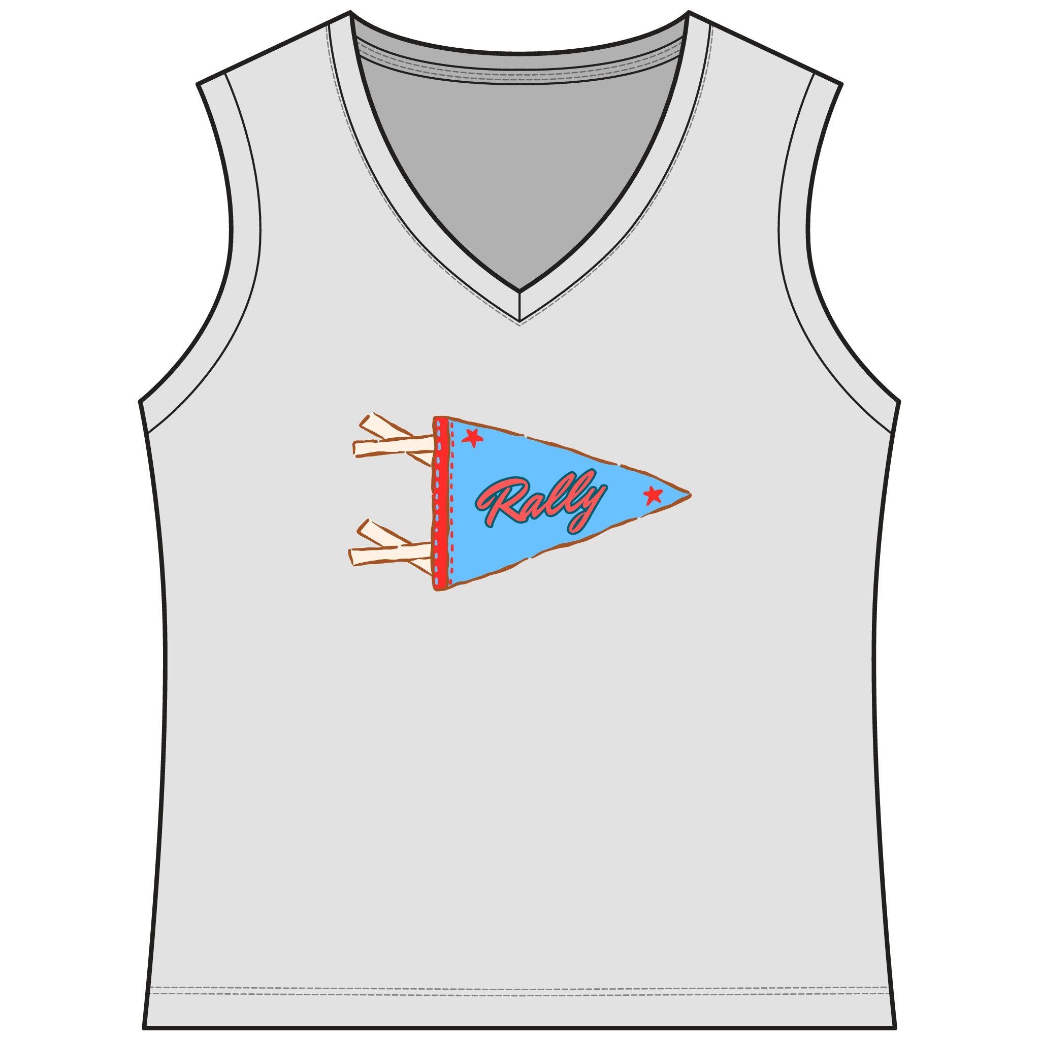 Rally Pennant Women's Sleeveless Competitor V-Neck Tee, by Rally Republic