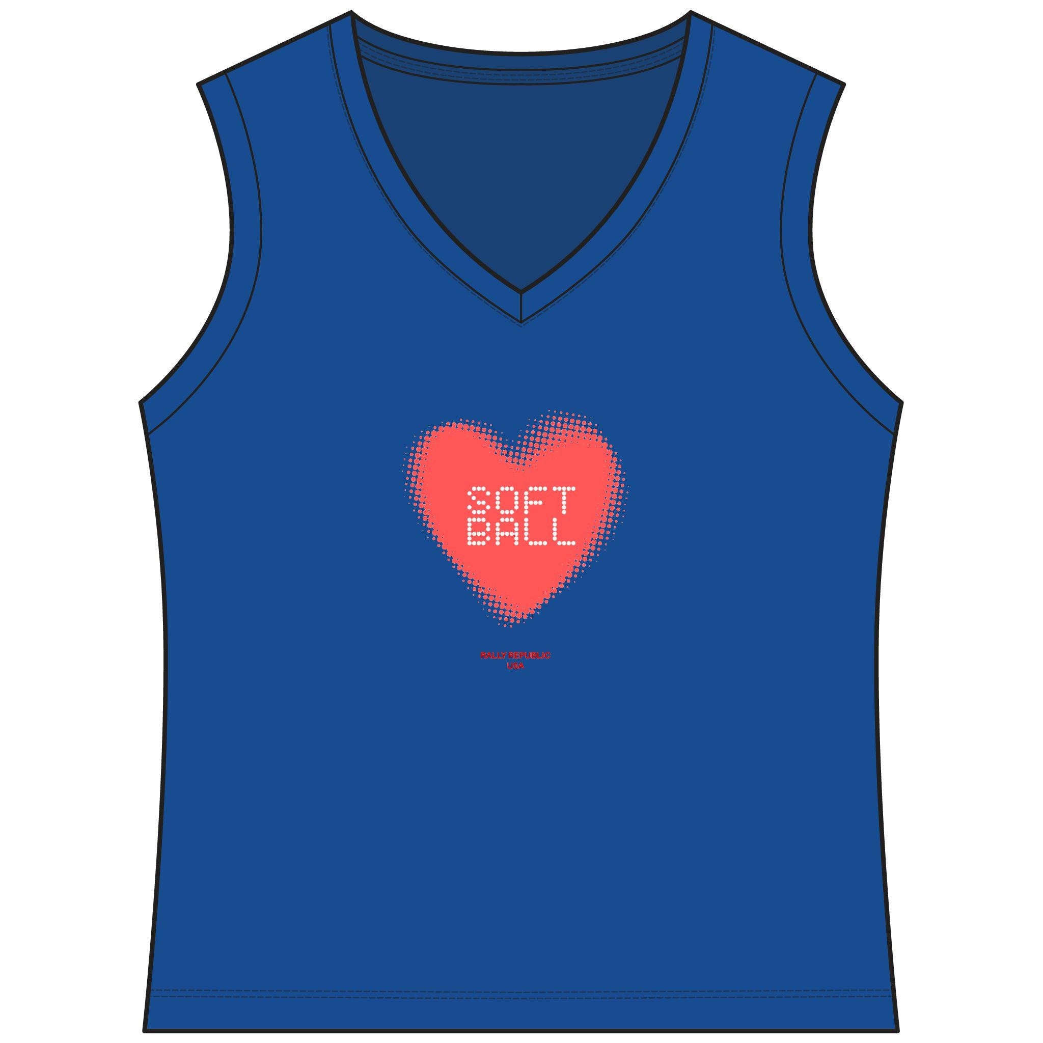Softball Love Women's Sleeveless Competitor V-Neck Tee, by Rally Republic