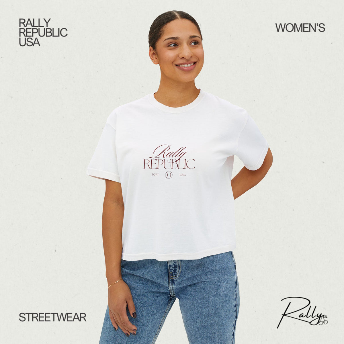 Rally Republic Softball Script Women's Boxy Tee