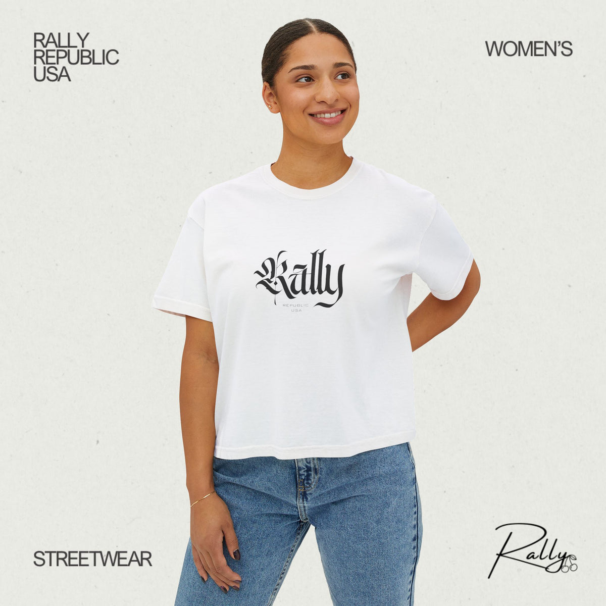 Rally Stately Script Women's Boxy Tee