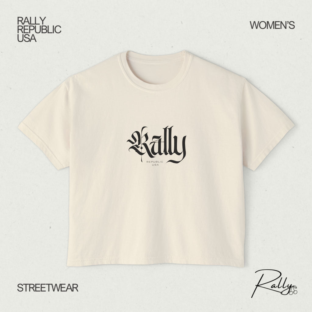 Rally Stately Script Women's Boxy Tee