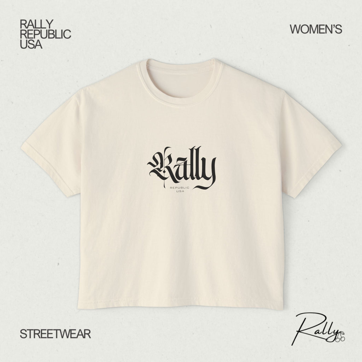 Rally Stately Script Women's Boxy Tee