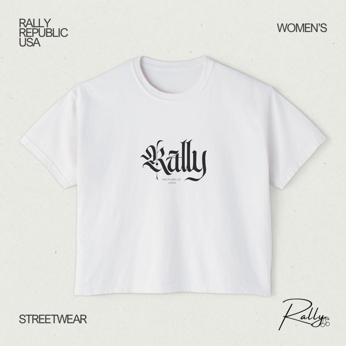 Rally Stately Script Women's Boxy Tee
