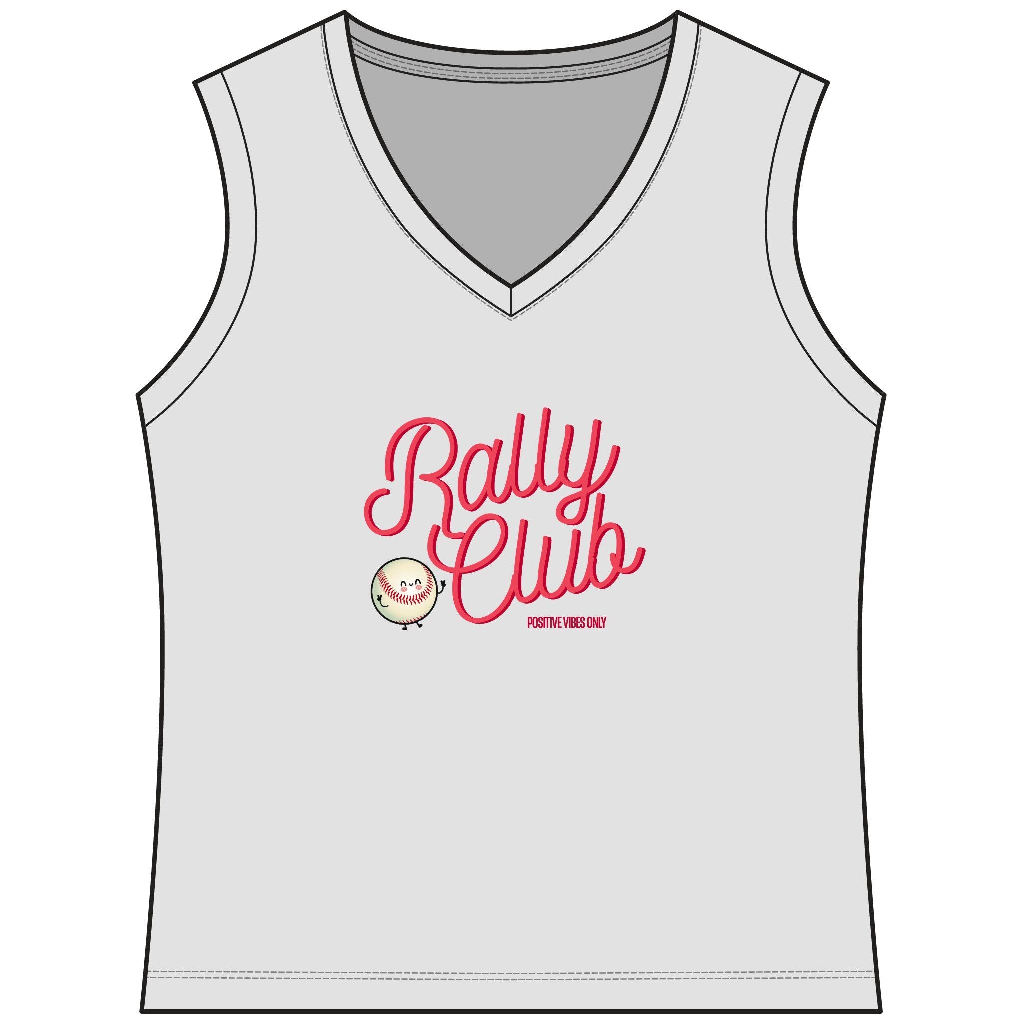 Rally Club Vibes Women's Sleeveless Competitor V-Neck Tee, by Rally Republic