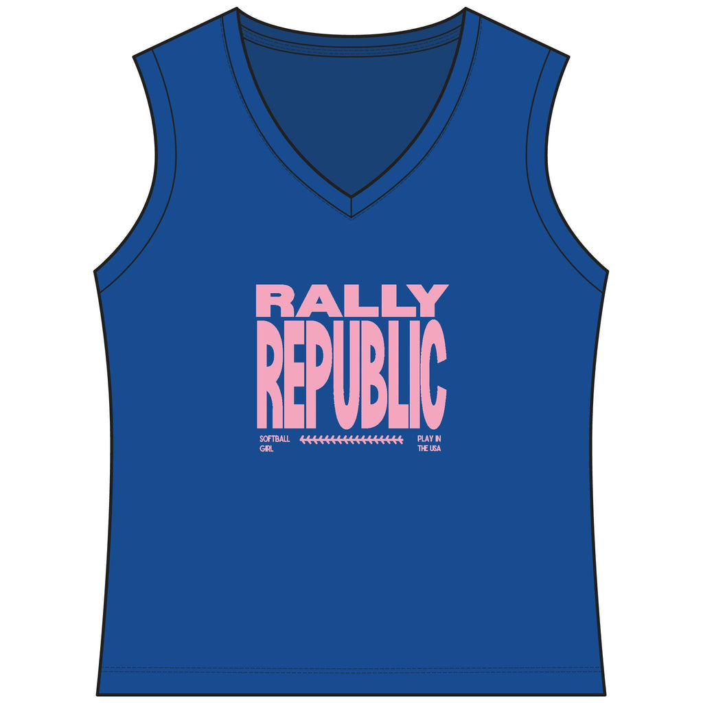 RallyGirl Play In The USA Women's Sleeveless Competitor V-Neck Tee, by Rally Republic