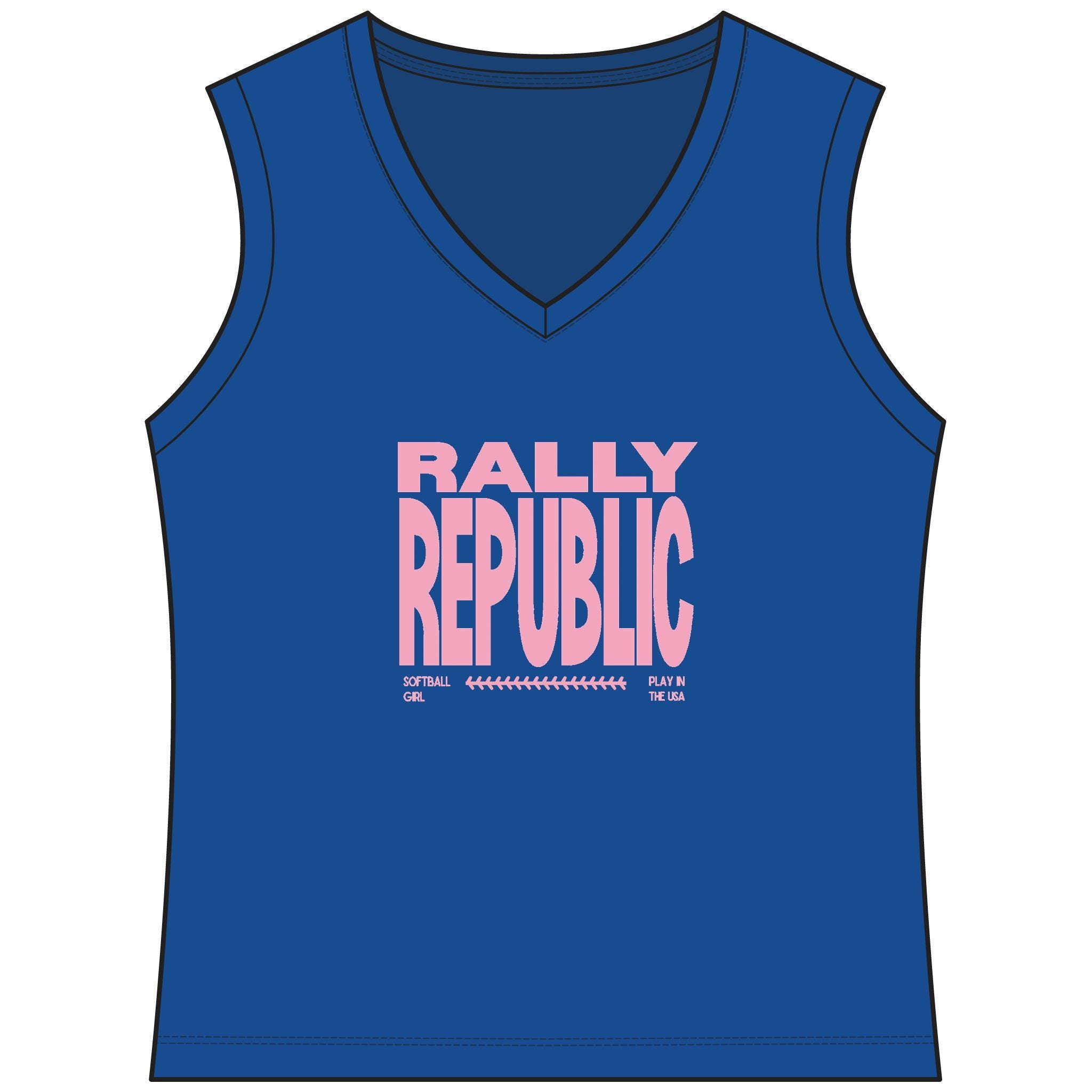 RallyGirl Play In The USA Women's Sleeveless Competitor V-Neck Tee, by Rally Republic