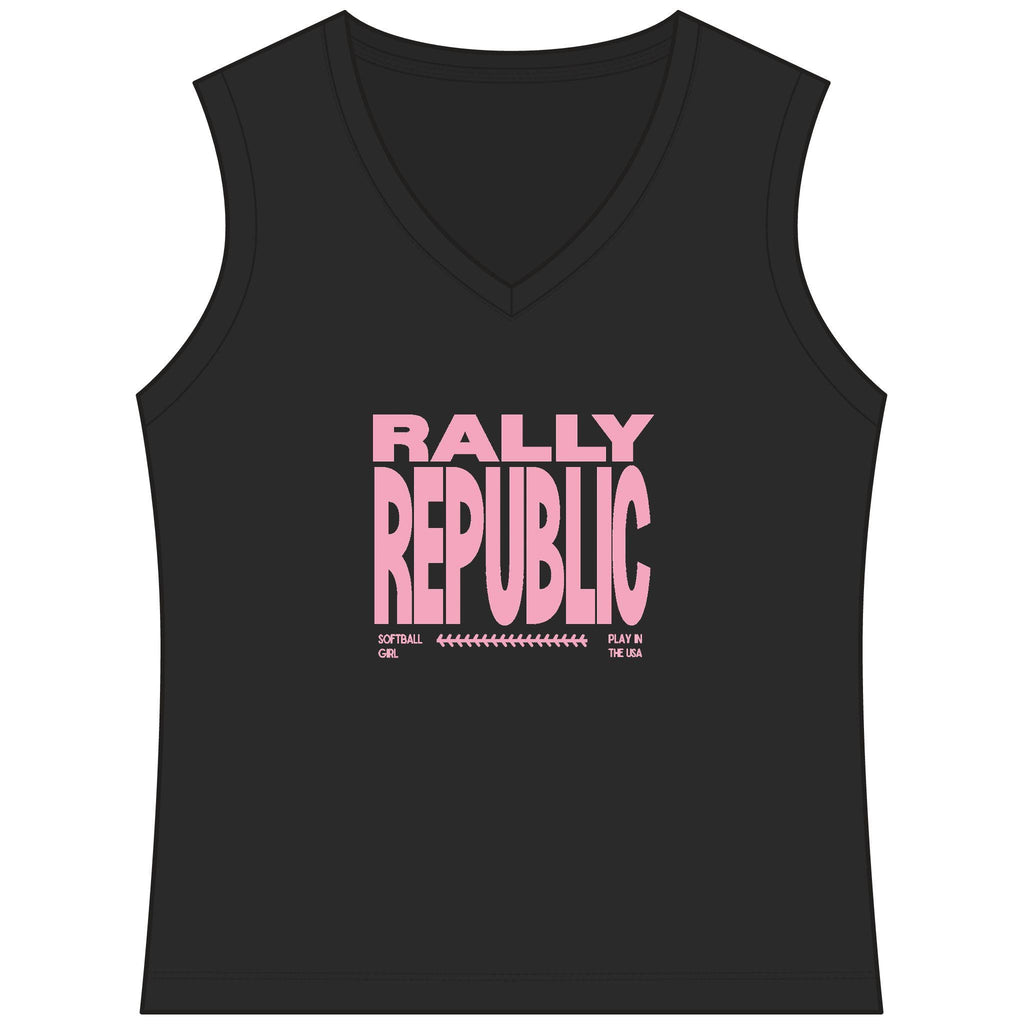 RallyGirl Play In The USA Women's Sleeveless Competitor V-Neck Tee, by Rally Republic