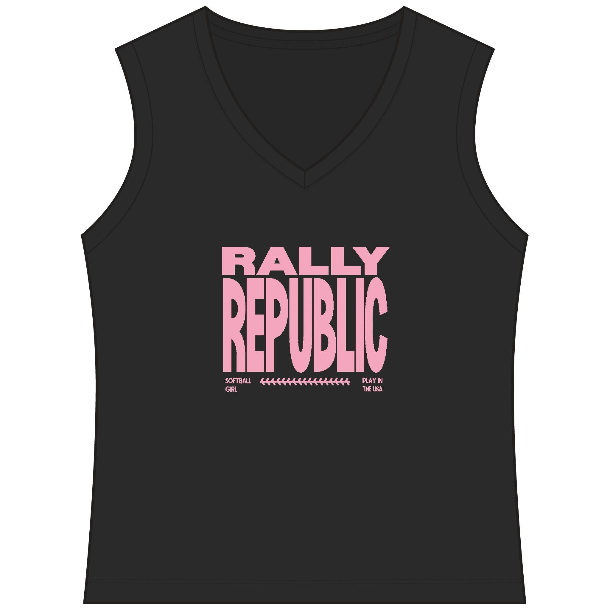 RallyGirl Play In The USA Women's Sleeveless Competitor V-Neck Tee, by Rally Republic